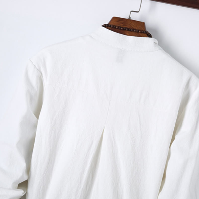 Conjunto de 2 piezas de camisa y pantalón de algodón de manga larga con botones de rana y bolsillos para hombre de Buddha Stones - image 14
