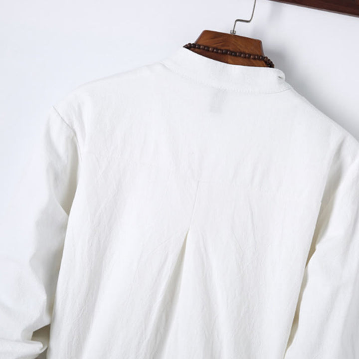 Conjunto de 2 piezas de camisa y pantalón de algodón de manga larga con botones de rana y bolsillos para hombre de Buddha Stones - image 14