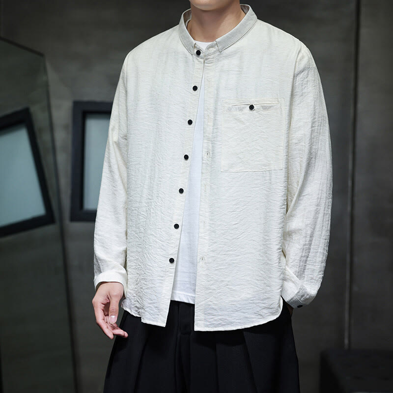 Camisa de manga larga con botones de color liso para hombre con estampado de Buddha Stones Spring - Blanco - US/UK/AU46, EU56 (5XL) - image 6