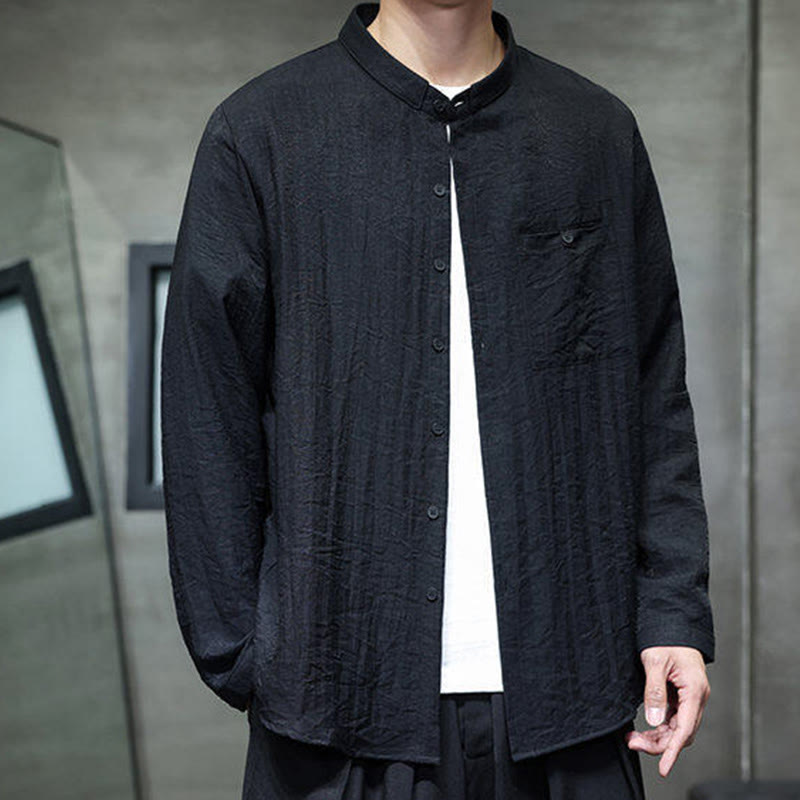 Camisa de manga larga con botones de color liso para hombre con estampado de Buddha Stones Spring - Negro - US/UK/AU46, EU56 (5XL) - image 0