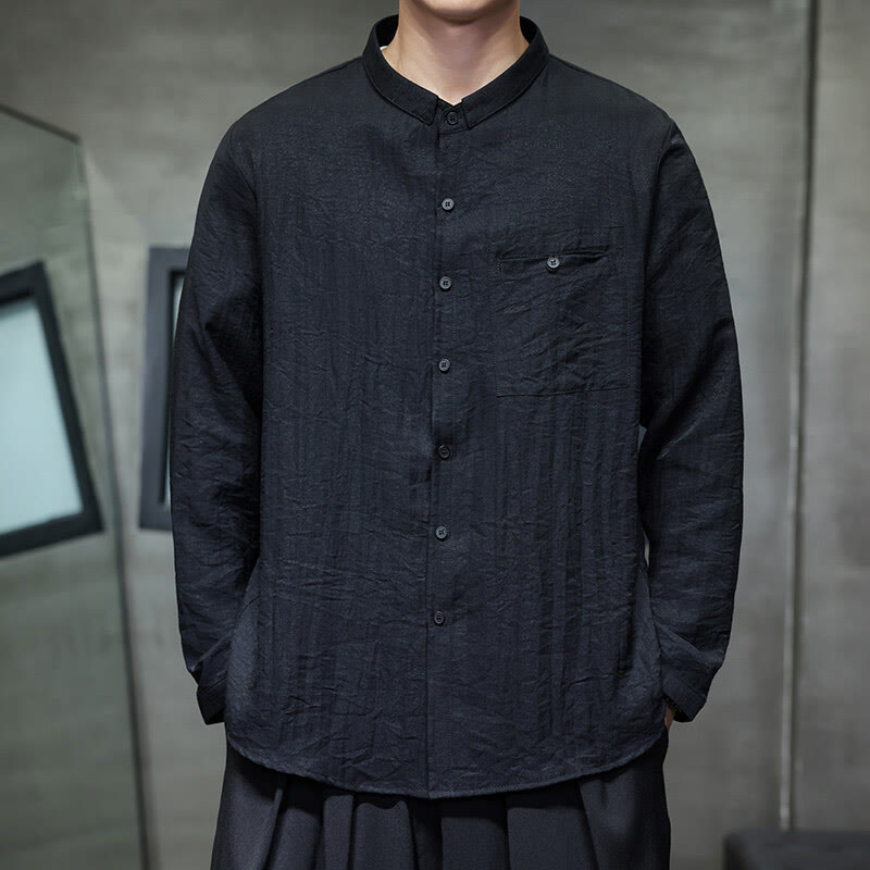 Camisa de manga larga con botones de color liso para hombre con estampado de Buddha Stones Spring - image 1