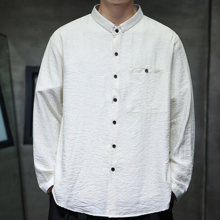 Camisa de manga larga con botones de color liso para hombre con estampado de Buddha Stones Spring - image 7