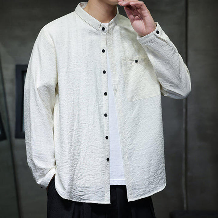 Camisa de manga larga con botones de color liso para hombre con estampado de Buddha Stones Spring - image 8