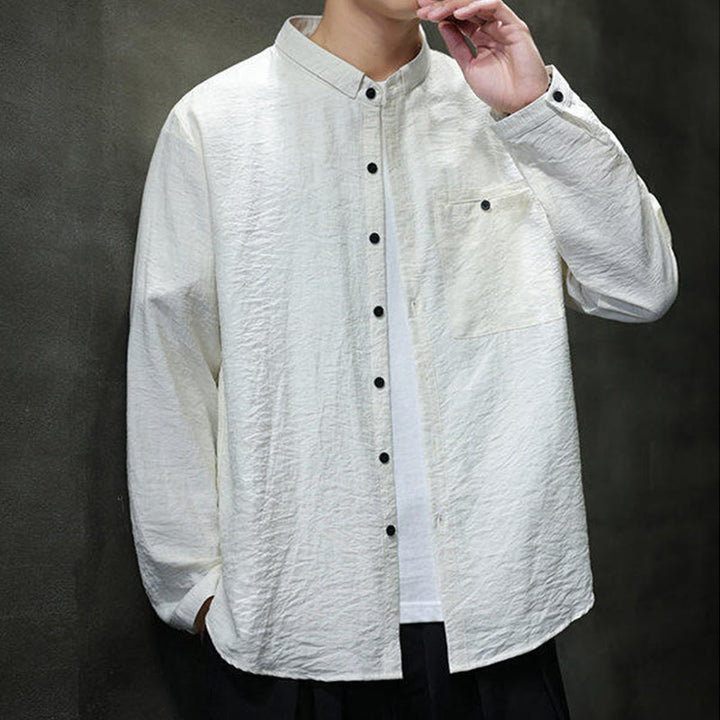 Camisa de manga larga con botones de color liso para hombre con estampado de Buddha Stones Spring - image 13