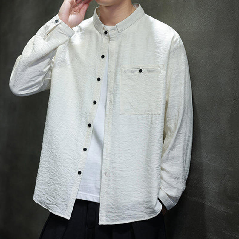 Camisa de manga larga con botones de color liso para hombre con estampado de Buddha Stones Spring - image 14