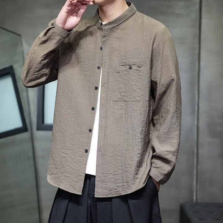 Camisa de manga larga con botones de color liso para hombre con estampado de Buddha Stones Spring - image 20
