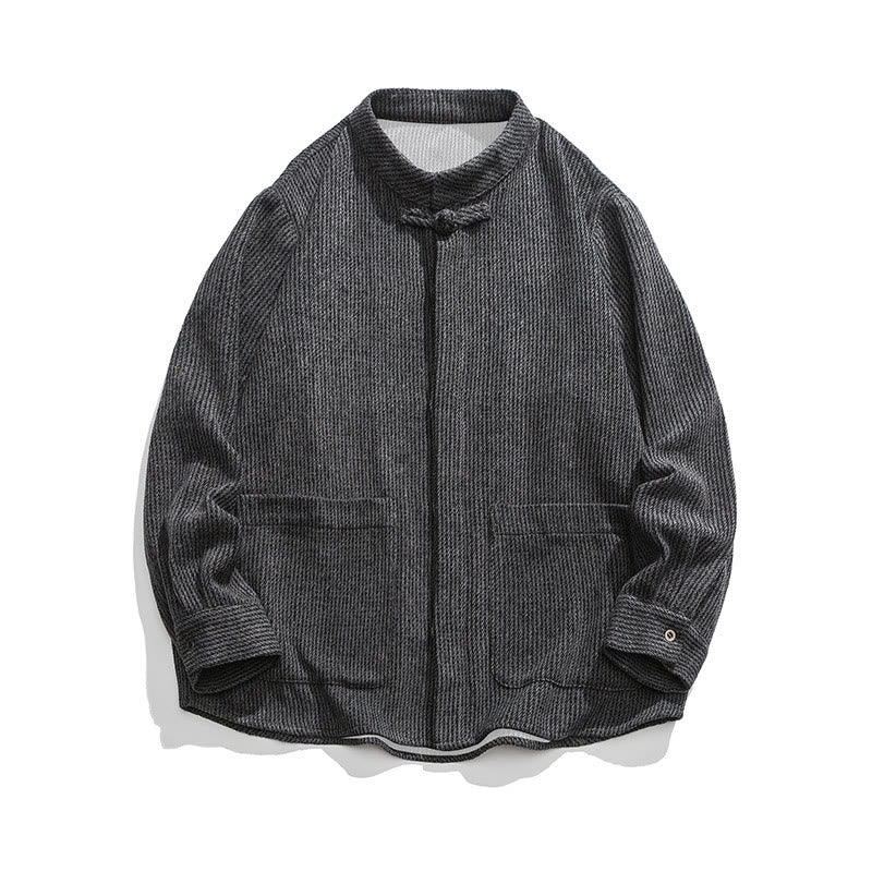 Chaqueta de pana de algodón de manga larga para hombre con botones de rana, color liso y bolsillos, de Buddha Stones - image 21
