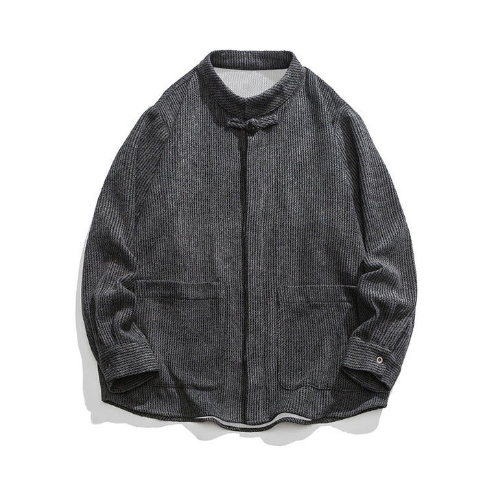 Chaqueta de pana de algodón de manga larga para hombre con botones de rana, color liso y bolsillos, de Buddha Stones - image 21