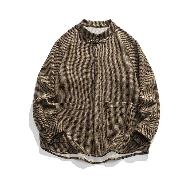 Chaqueta de pana de algodón de manga larga para hombre con botones de rana, color liso y bolsillos, de Buddha Stones - image 9