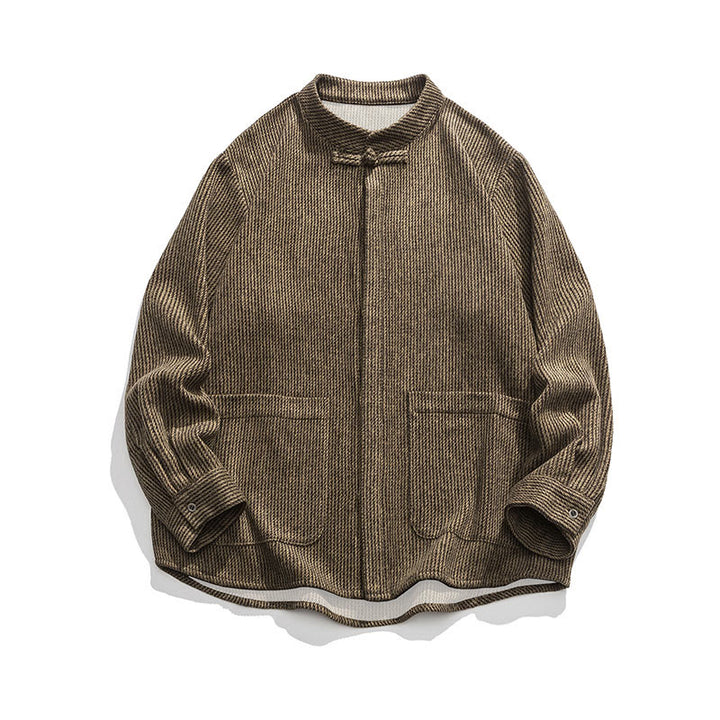 Chaqueta de pana de algodón de manga larga para hombre con botones de rana, color liso y bolsillos, de Buddha Stones - image 9