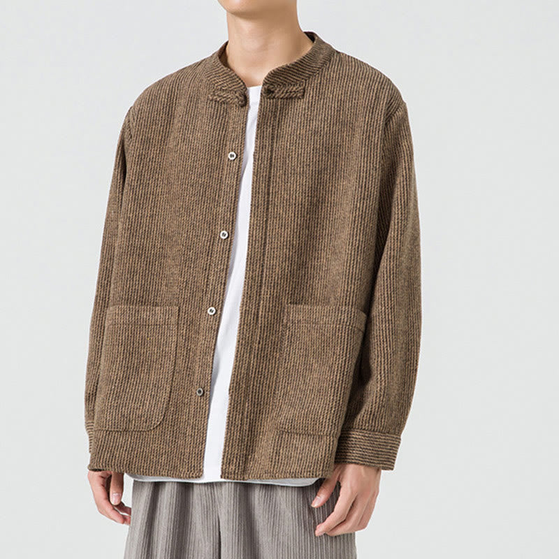 Chaqueta de pana de algodón de manga larga para hombre con botones de rana, color liso y bolsillos, de Buddha Stones - image 5