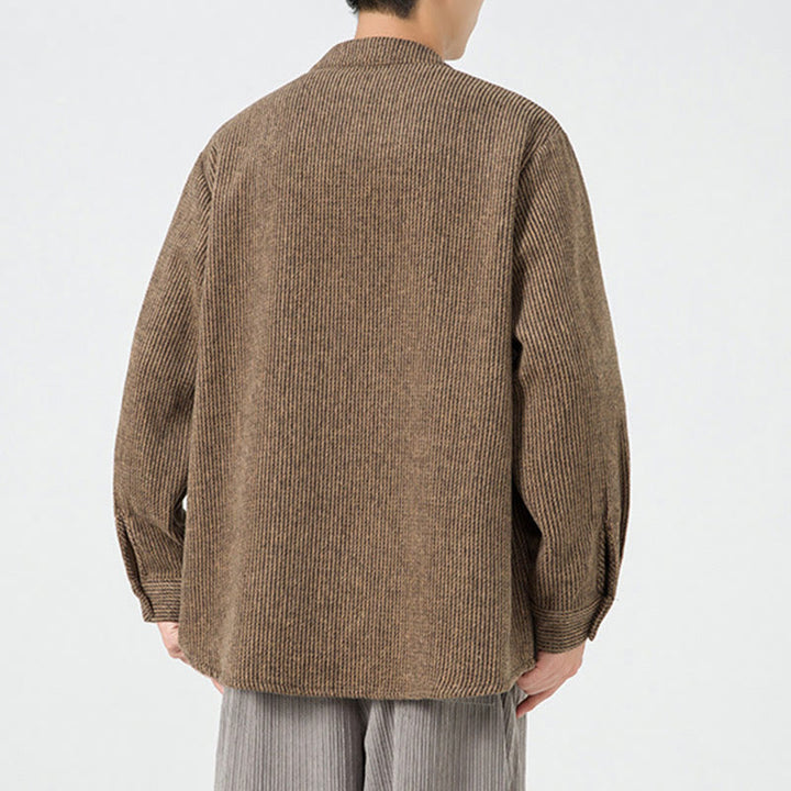 Chaqueta de pana de algodón de manga larga para hombre con botones de rana, color liso y bolsillos, de Buddha Stones - image 4
