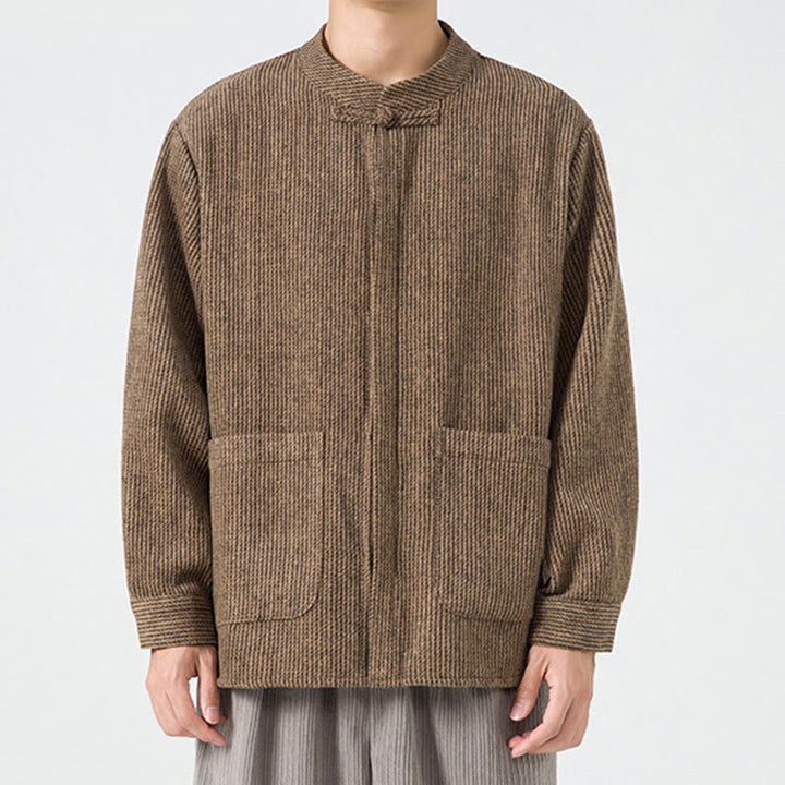 Chaqueta de pana de algodón de manga larga para hombre con botones de rana, color liso y bolsillos, de Buddha Stones - image 8