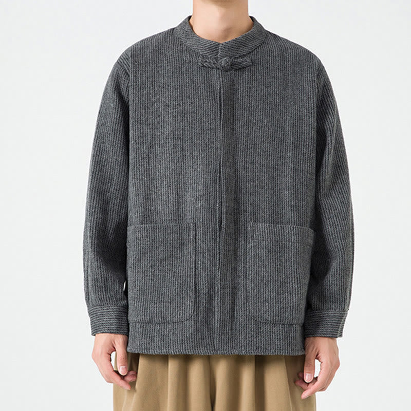 Chaqueta de pana de algodón de manga larga para hombre con botones de rana, color liso y bolsillos, de Buddha Stones - image 15