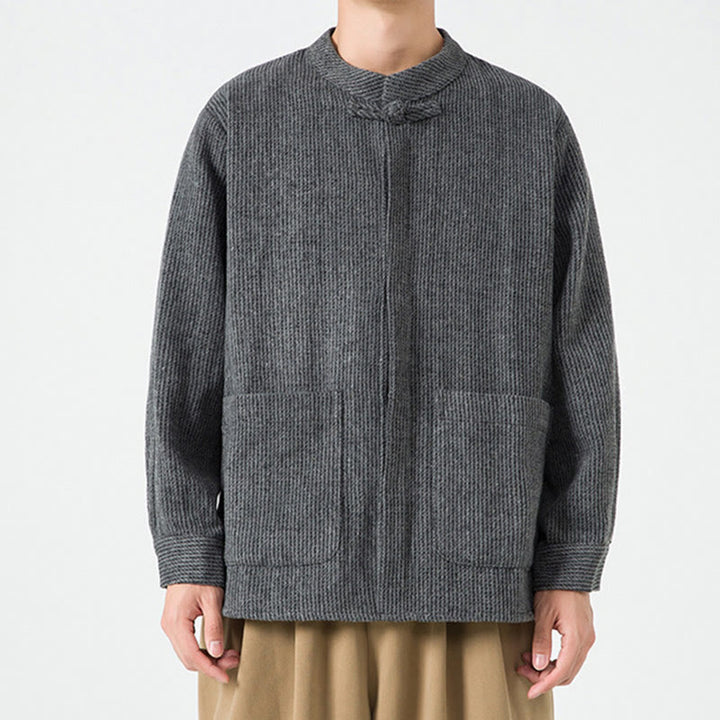 Chaqueta de pana de algodón de manga larga para hombre con botones de rana, color liso y bolsillos, de Buddha Stones - image 15