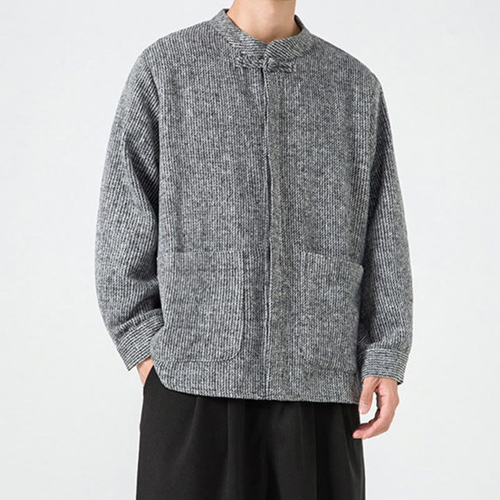 Chaqueta de pana de algodón de manga larga para hombre con botones de rana, color liso y bolsillos, de Buddha Stones - image 25