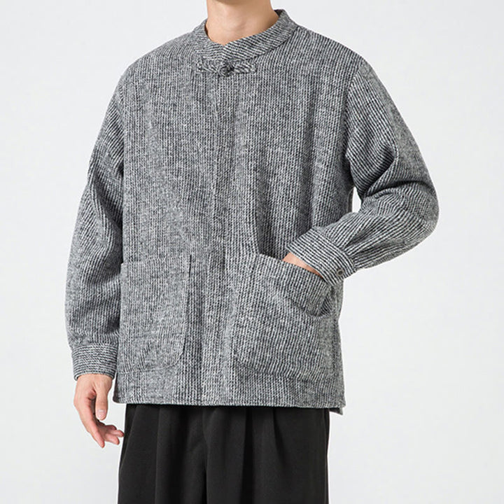 Chaqueta de pana de algodón de manga larga para hombre con botones de rana, color liso y bolsillos, de Buddha Stones - image 23