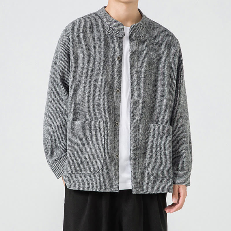 Chaqueta de pana de algodón de manga larga para hombre con botones de rana, color liso y bolsillos, de Buddha Stones - image 30