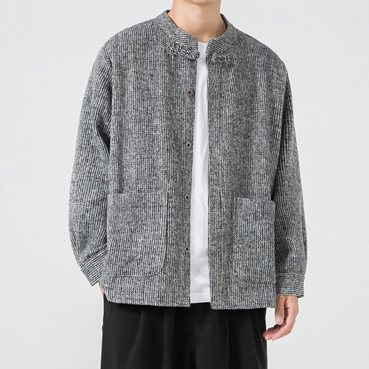 Chaqueta de pana de algodón de manga larga para hombre con botones de rana, color liso y bolsillos, de Buddha Stones - image 30