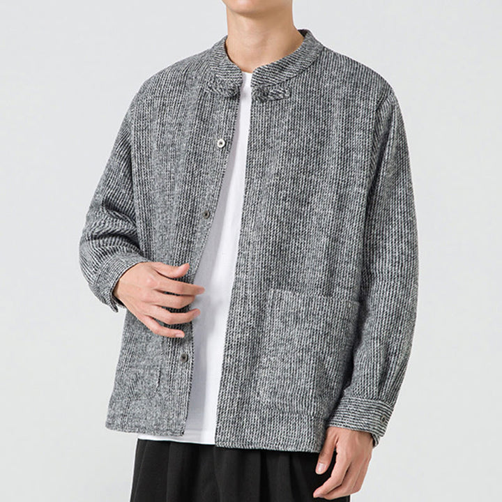 Chaqueta de pana de algodón de manga larga para hombre con botones de rana, color liso y bolsillos, de Buddha Stones - image 29