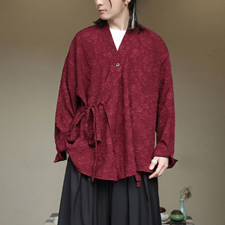 Camisa de manga larga con cordones y cuello en V floral para hombre con estampado de Buddha Stones - image 16