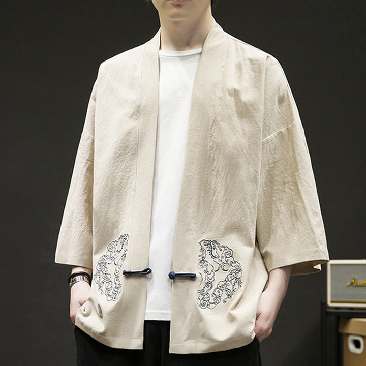 Chaqueta tipo kimono de algodón para hombre, de manga larga, con diseño de Buddha Stones y nubes auspiciosas. - image 4