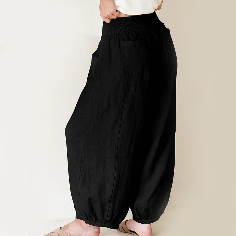 Pantalones harén para mujer con bolsillos y diseño de Buddha Stones en color liso - image 4