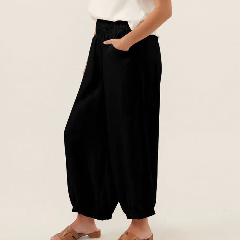 Pantalones harem de algodón liso para mujer con estampado de Buddha Stones y bolsillos. - image 3