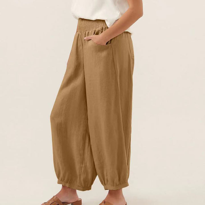 Pantalones harén para mujer con bolsillos y diseño de Buddha Stones en color liso - image 11