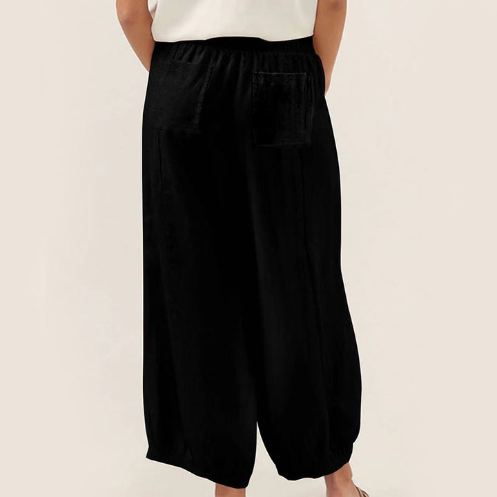 Pantalones harén para mujer con bolsillos y diseño de Buddha Stones en color liso - image 5