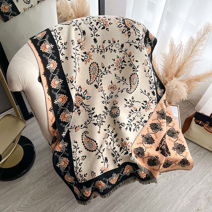 Bufanda chal suave con estampado de flores de cachemira de invierno y Buddha Stones - Encaje antiguo - 185x65cm - image 19