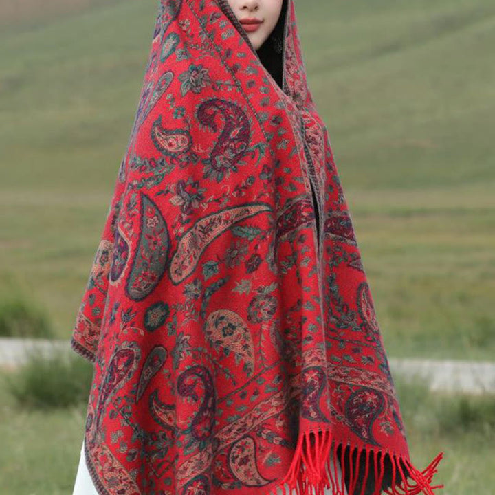 Bufanda chal suave con borlas y diseño étnico de flores de cachemira bordadas con Buddha Stones - image 18