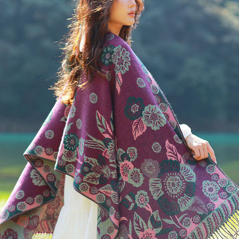 Bufanda chal térmica suave con borlas y estampado étnico de cachemira y plantas de jacquard con Buddha Stones - image 30