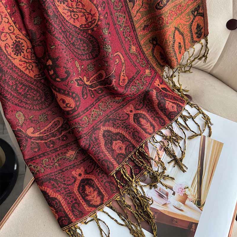Bufanda/chal con borlas y estampado floral paisley de Buddha Stones para primavera - image 18