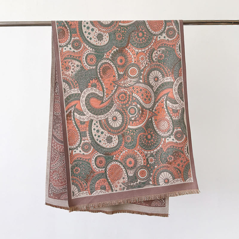Bufanda chal suave con borlas y estampado geométrico de cachemira de estilo étnico invernal con Buddha Stones - RosyBrown - 186*66 cm - image 14