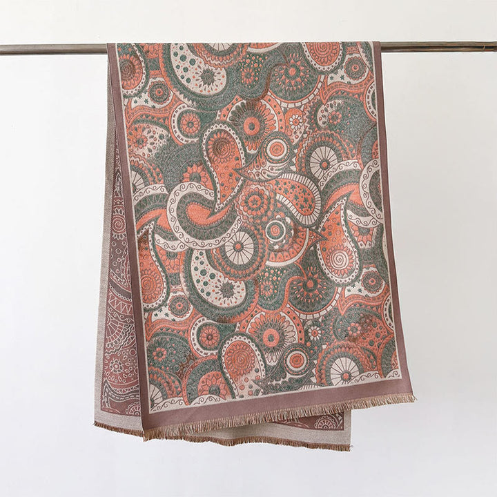 Bufanda chal suave con borlas y estampado geométrico de cachemira de estilo étnico invernal con Buddha Stones - RosyBrown - 186*66 cm - image 14
