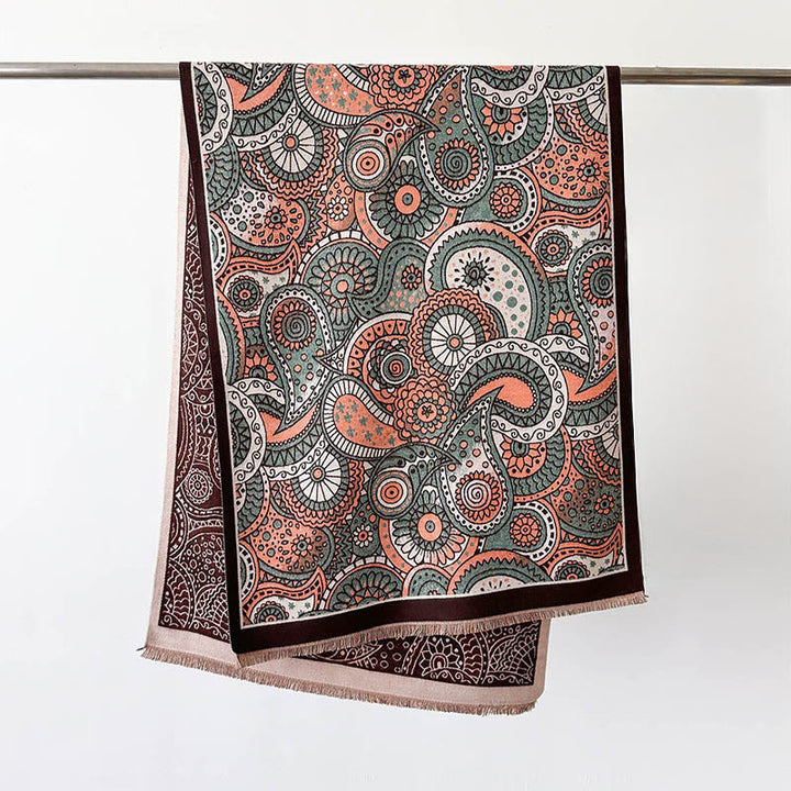 Bufanda chal suave con borlas y estampado geométrico de cachemira de estilo étnico invernal con Buddha Stones - SaddleBrown - 186*66 cm - image 12