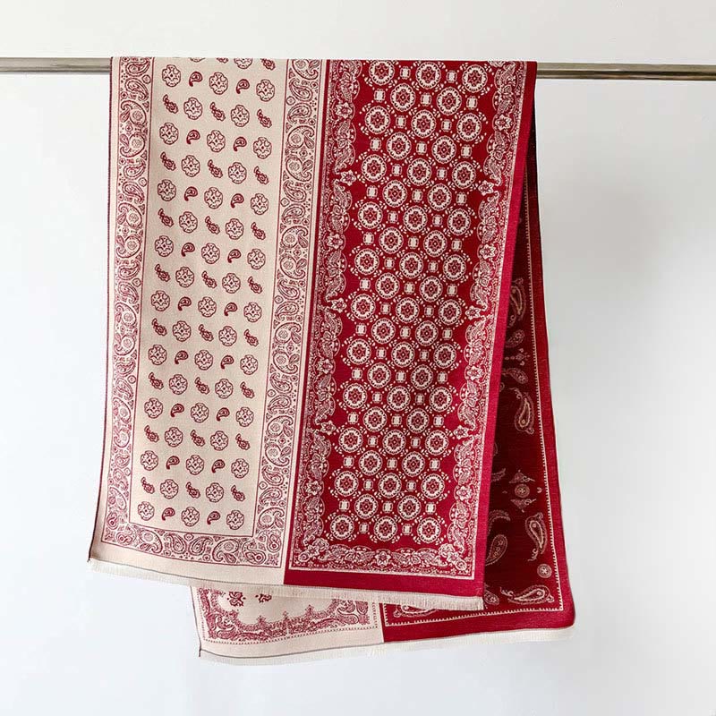 Bufanda chal gruesa, suave, térmica y con borlas, con diseño étnico de cachemira y geometría de patchwork y Buddha Stones - image 1