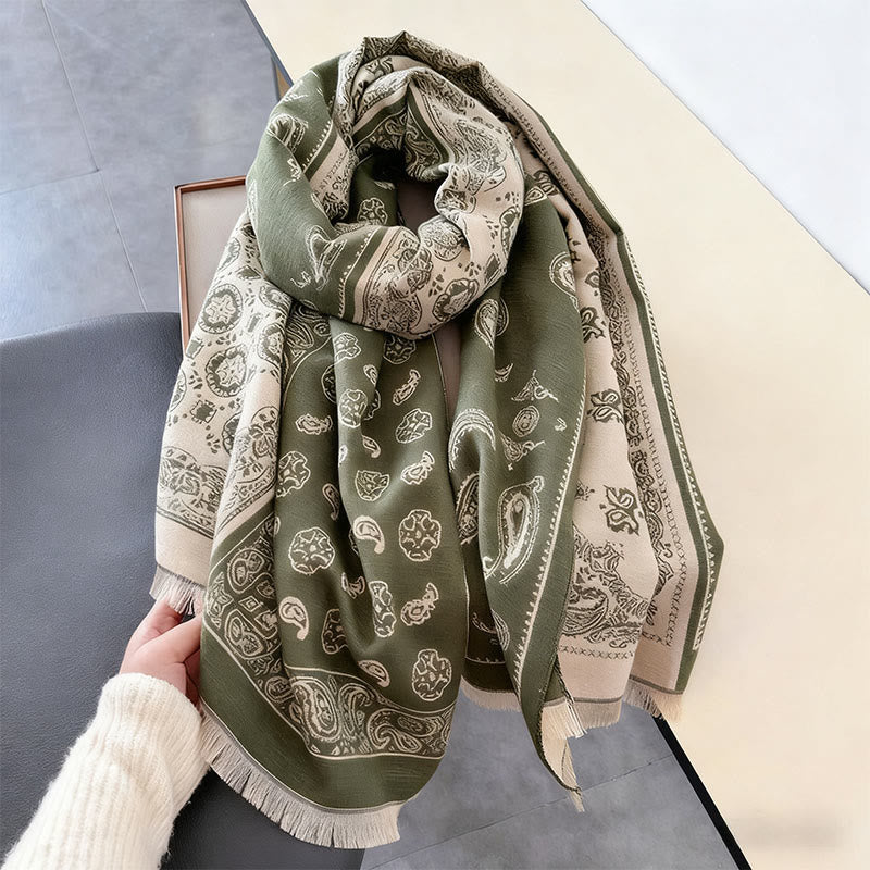 Bufanda chal gruesa, suave, térmica y con borlas, con diseño étnico de cachemira y geometría de patchwork y Buddha Stones - image 13