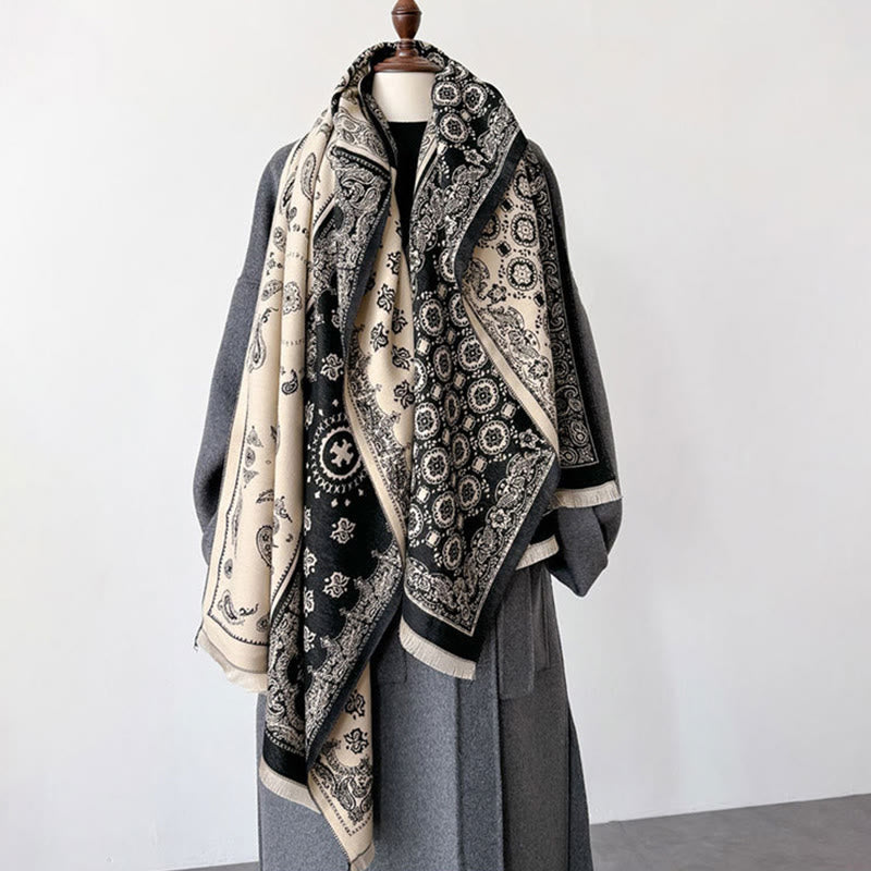 Bufanda chal gruesa, suave, térmica y con borlas, con diseño étnico de cachemira y geometría de patchwork y Buddha Stones - image 8