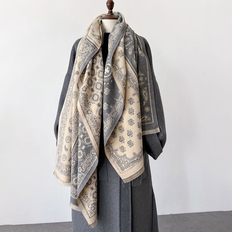 Bufanda chal gruesa, suave, térmica y con borlas, con diseño étnico de cachemira y geometría de patchwork y Buddha Stones - image 4