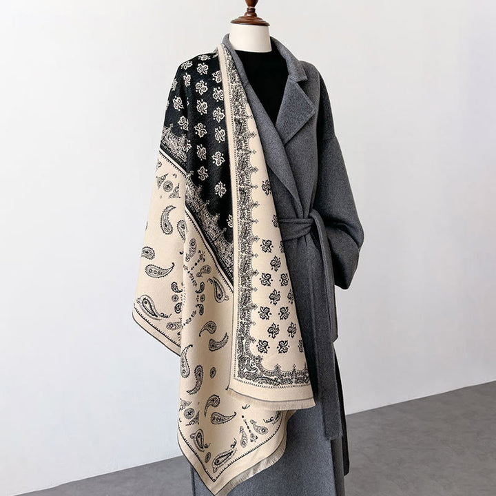 Bufanda chal gruesa, suave, térmica y con borlas, con diseño étnico de cachemira y geometría de patchwork y Buddha Stones - image 7