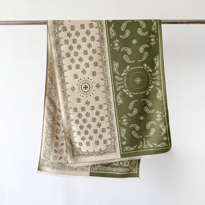 Bufanda chal gruesa, suave, térmica y con borlas, con diseño étnico de cachemira y geometría de patchwork y Buddha Stones - Verde oliva - 186*66 cm - image 12