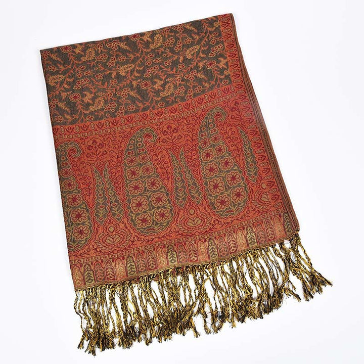 Bufanda chal acogedora con borlas y estampado de cachemira y patchwork en contraste de colores de jacquard con Buddha Stones - Ladrillo refractario - image 8
