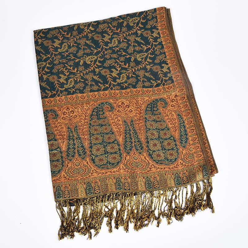 Bufanda chal acogedora con borlas y estampado de cachemira y patchwork en contraste de colores de jacquard con Buddha Stones - Gris pizarra oscuro - image 4