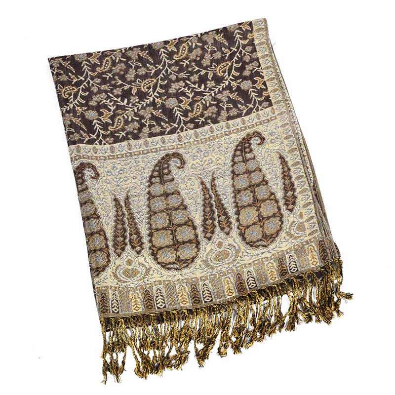 Bufanda chal acogedora con borlas y estampado de cachemira y patchwork en contraste de colores de jacquard con Buddha Stones - Encaje antiguo - image 2