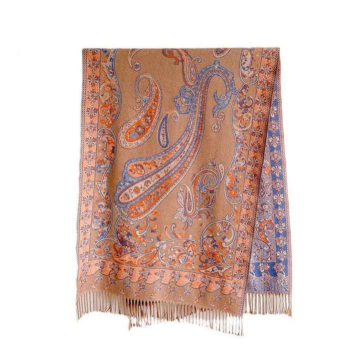 Bufanda chal térmica con borlas y estampado floral de cachemira para el viaje de invierno con Buddha Stones - image 16