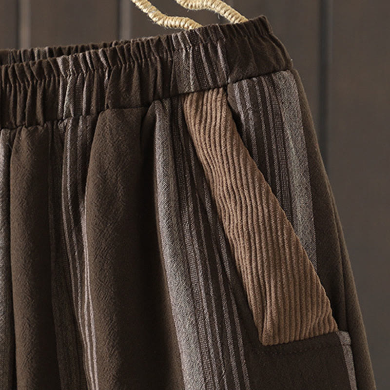 Pantalones harén acolchados de pana de algodón a rayas térmicas Buddha Stones Commute para mujer con bolsillos - image 4