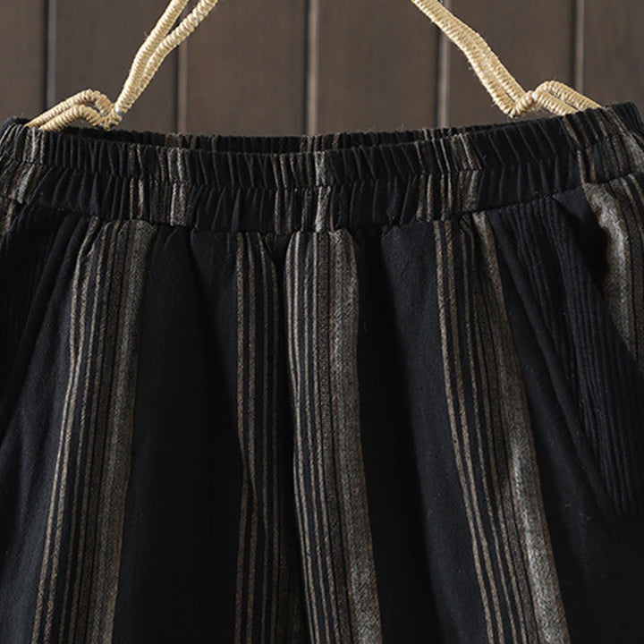 Pantalones harén de algodón a rayas térmicas Buddha Stones Commute para mujer con bolsillos - image 10