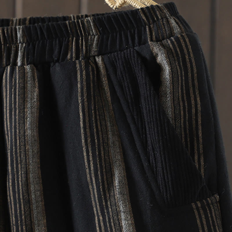 Pantalones harén de algodón a rayas térmicas Buddha Stones Commute para mujer con bolsillos - image 11